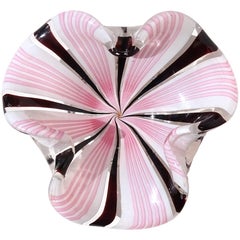 Vintage Murano Pink Black White Alternating Ribbons Italian Art Glass Decorative Bowl