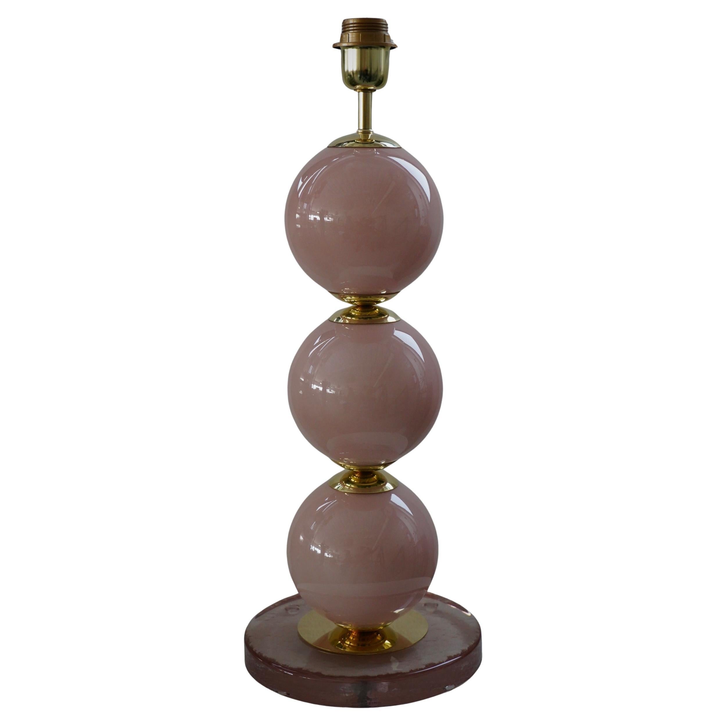 Lampade da tavolo del Medioevo in vetro soffiato rosa di Murano e ottone, 2020