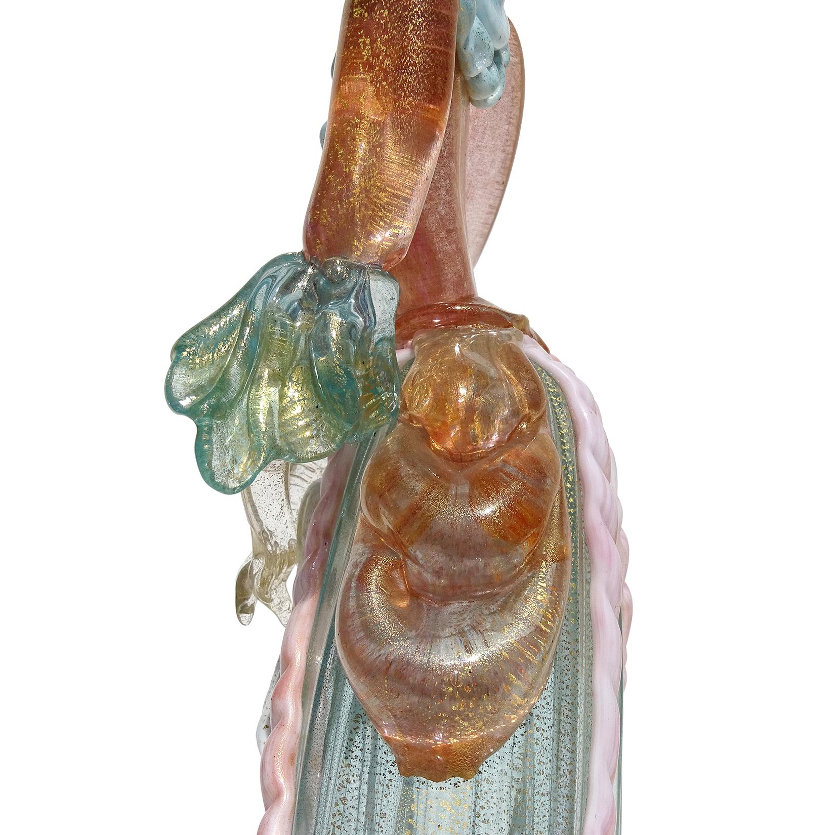 Skulptur eines viktorianischen Kleides aus italienischem Muranoglas in Rosa und Blau mit Goldflecken im Angebot 2