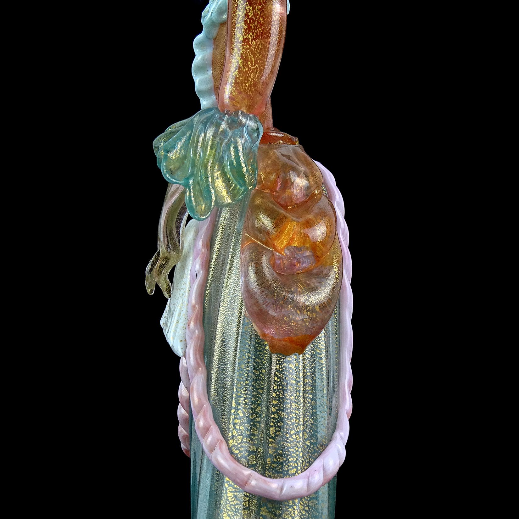 Murano Pink Blue Gold Flecks Italian Art Glass Victorian Dress Woman Sculpture For Sale 5