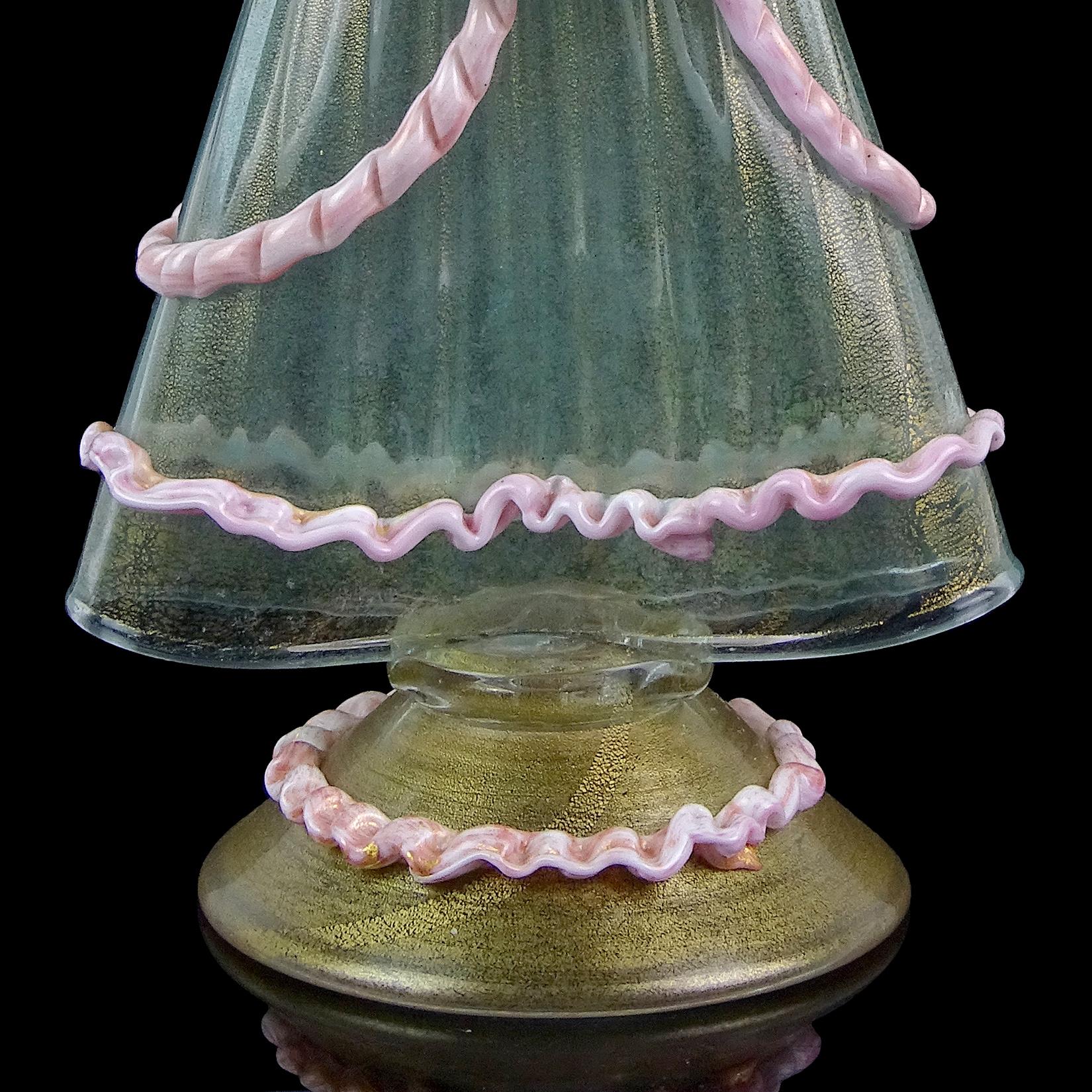 Skulptur eines viktorianischen Kleides aus italienischem Muranoglas in Rosa und Blau mit Goldflecken im Angebot 4