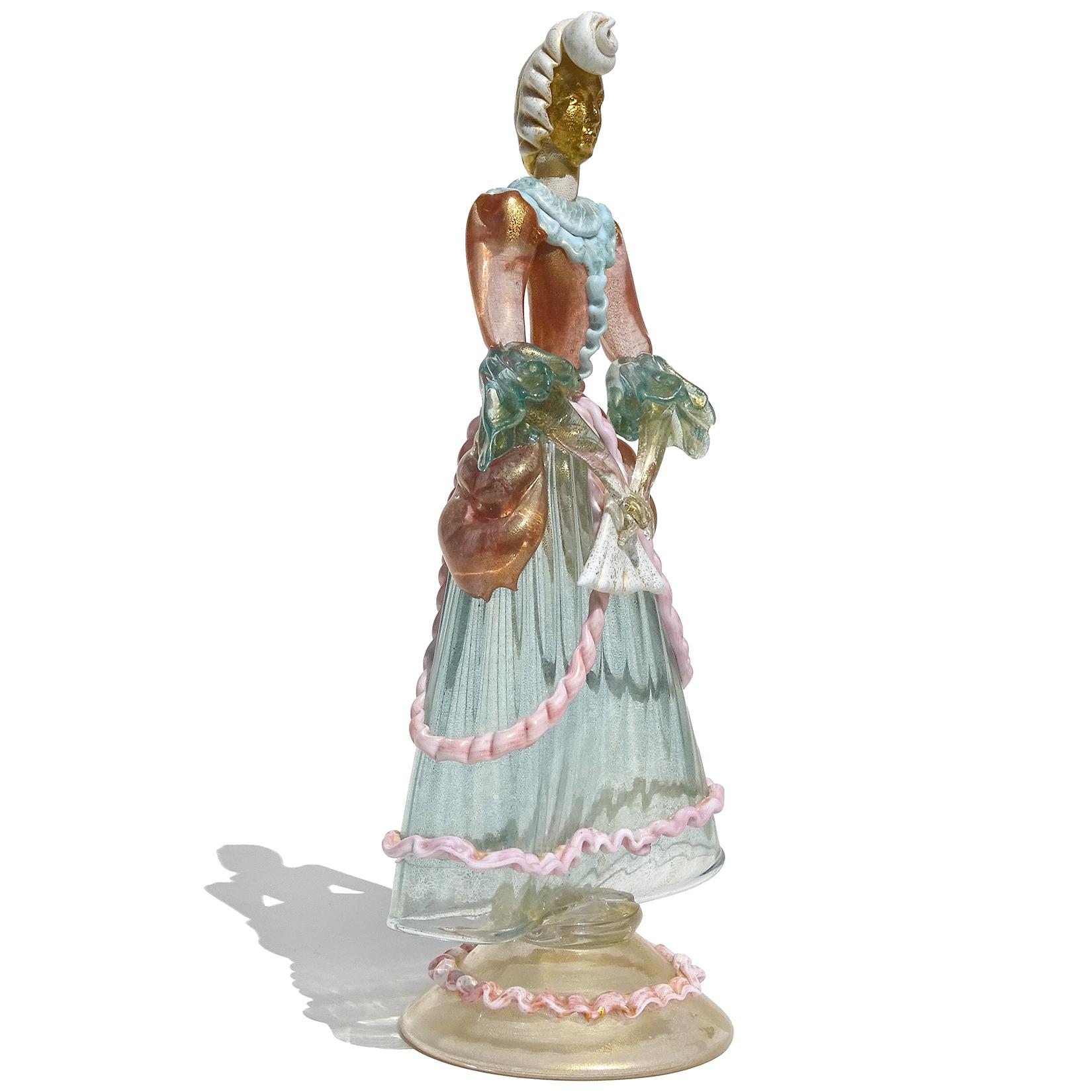Skulptur eines viktorianischen Kleides aus italienischem Muranoglas in Rosa und Blau mit Goldflecken (Moderne der Mitte des Jahrhunderts) im Angebot
