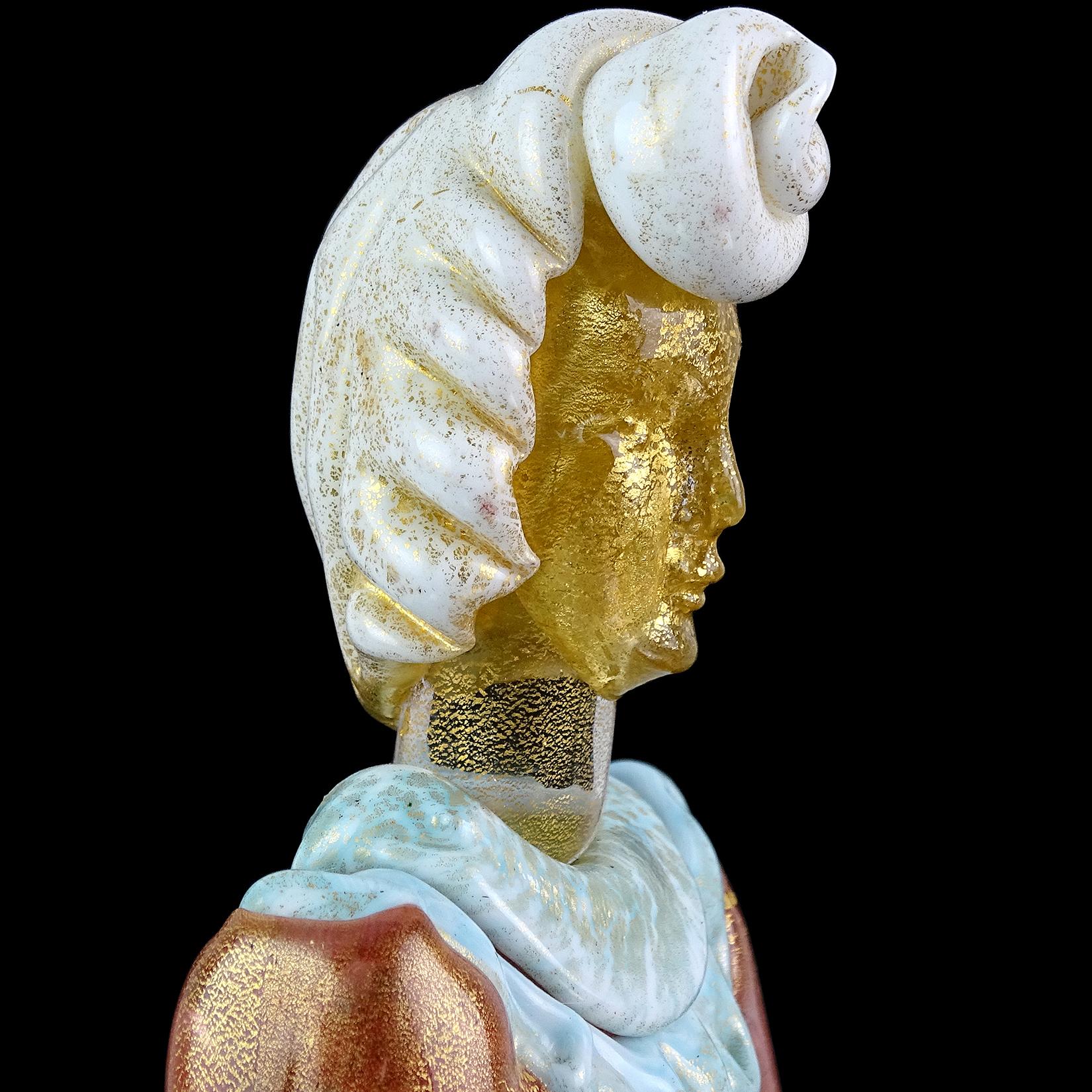 20th Century Murano Pink Blue Gold Flecks Italian Art Glass Victorian Dress Woman Sculpture For Sale