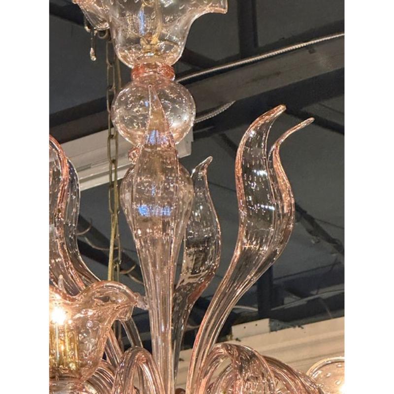 Murano Pink Bubble Glass Chandelier In Good Condition For Sale In Dallas, TX