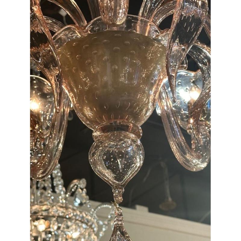Murano Pink Bubble Glass Chandelier For Sale 1
