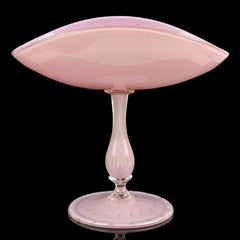 Murano Pink Bubbles Gold Flecks Italian Art Glass 1950s Candy Dish Compote Bowl