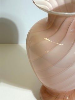 Murano Pink Cased Glass Vase with Optic Swirl, Italy 1970s