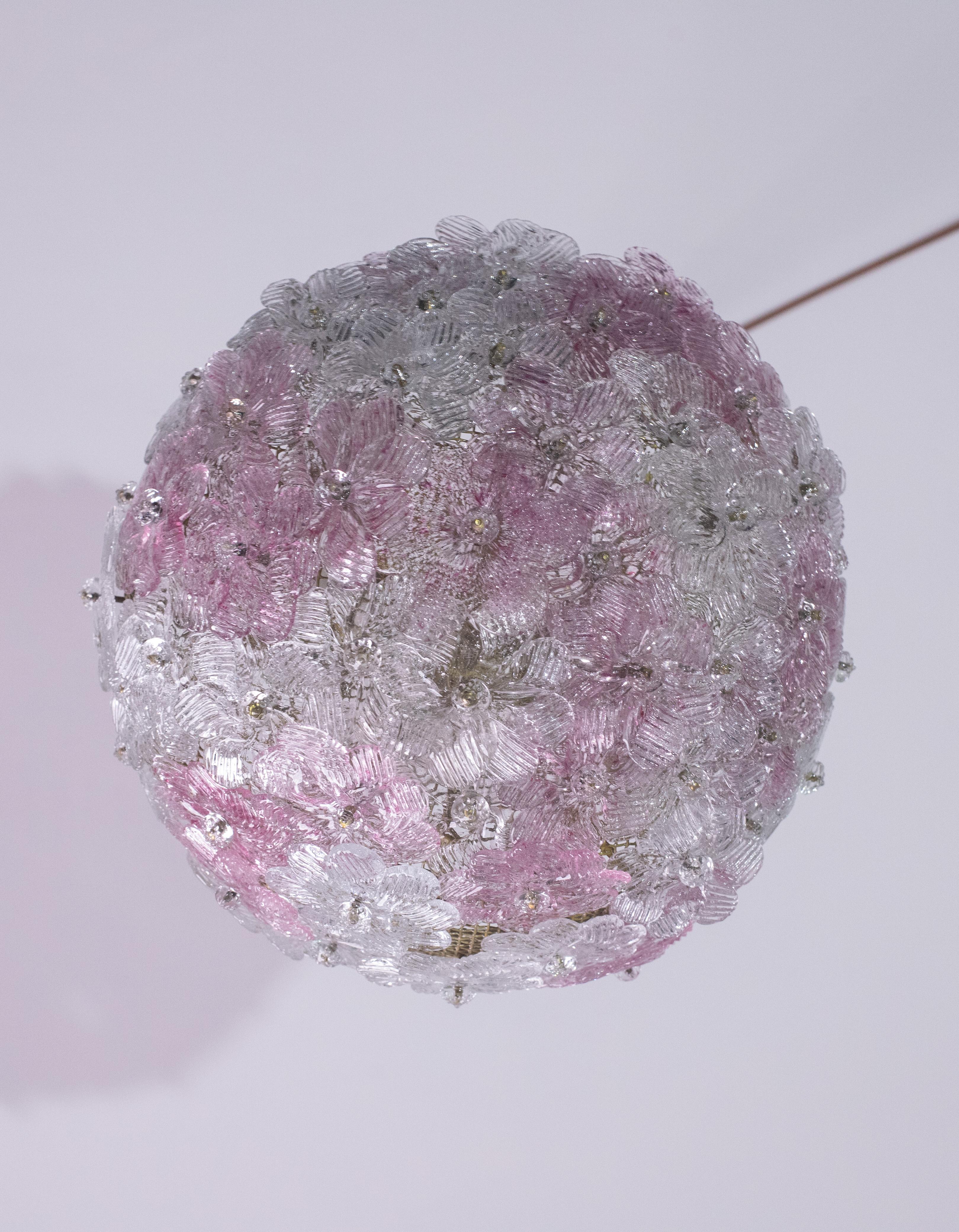 Murano Pink Ceiling Light Flowe by Seguso for Venini, Italy, 1960s 5
