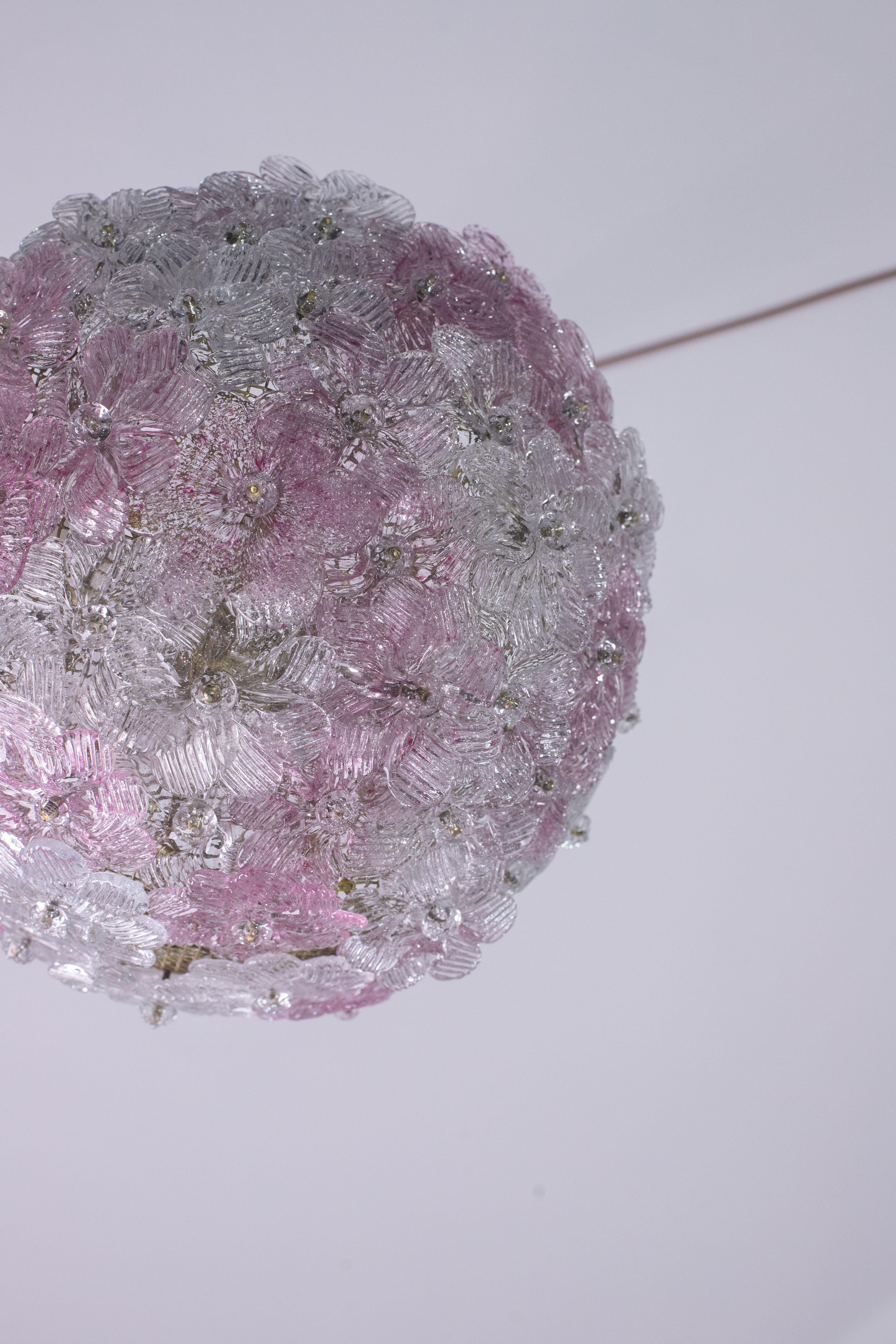 Murano Pink Ceiling Light Flowe by Seguso for Venini, Italy, 1960s 6