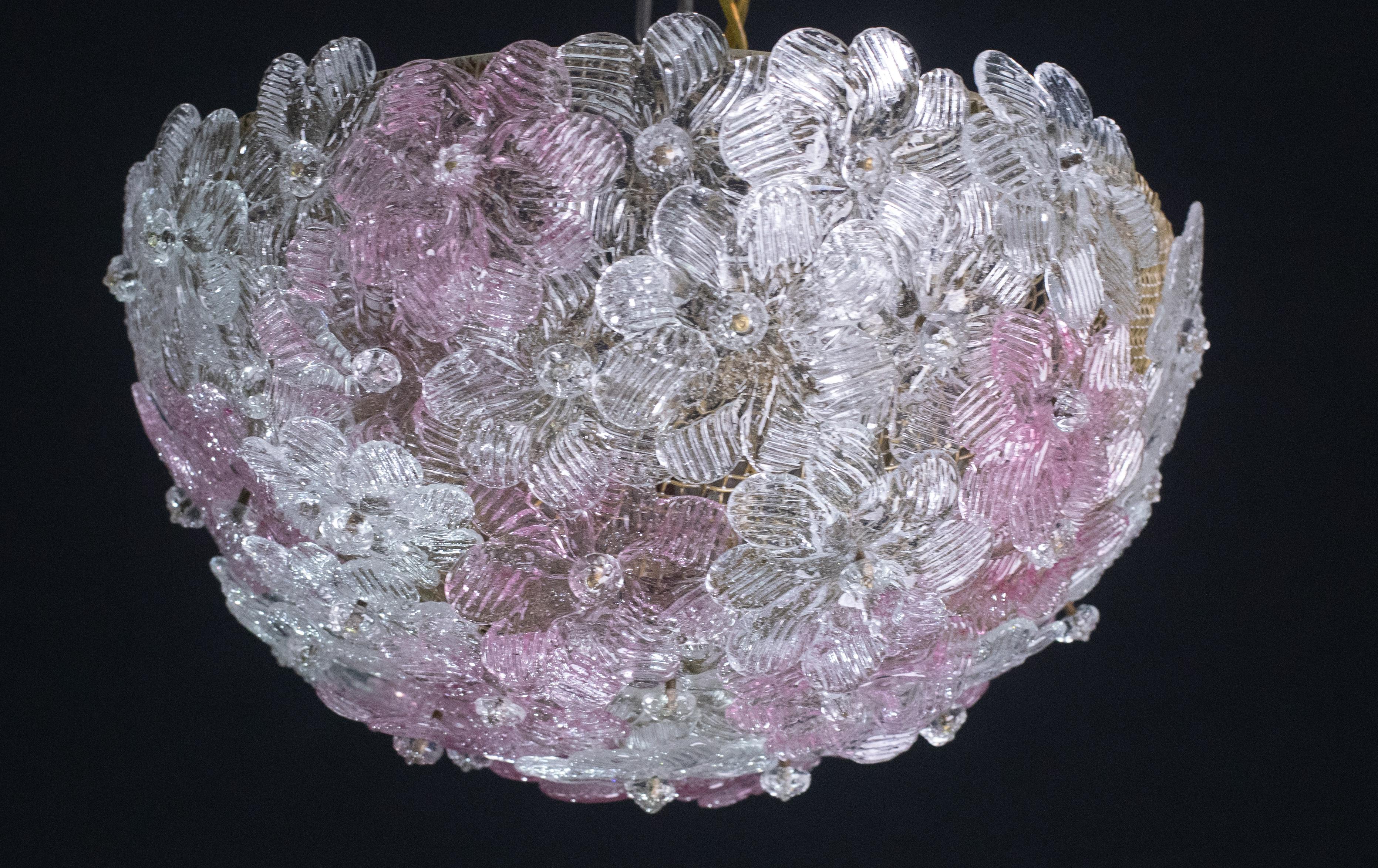 Murano Pink Ceiling Light Flowe by Seguso for Venini, Italy, 1960s 7