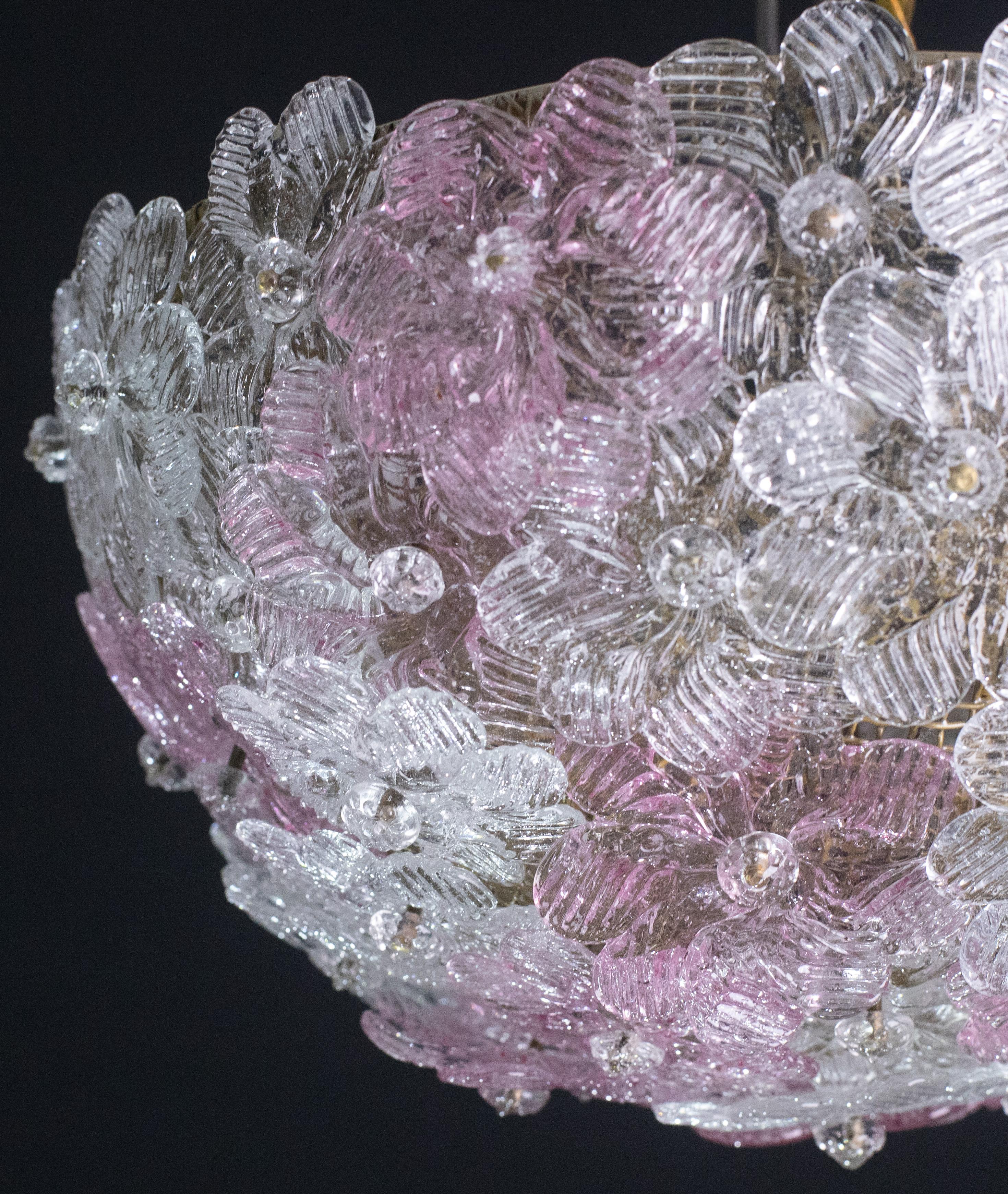 Murano Pink Ceiling Light Flowe by Seguso for Venini, Italy, 1960s For Sale 8