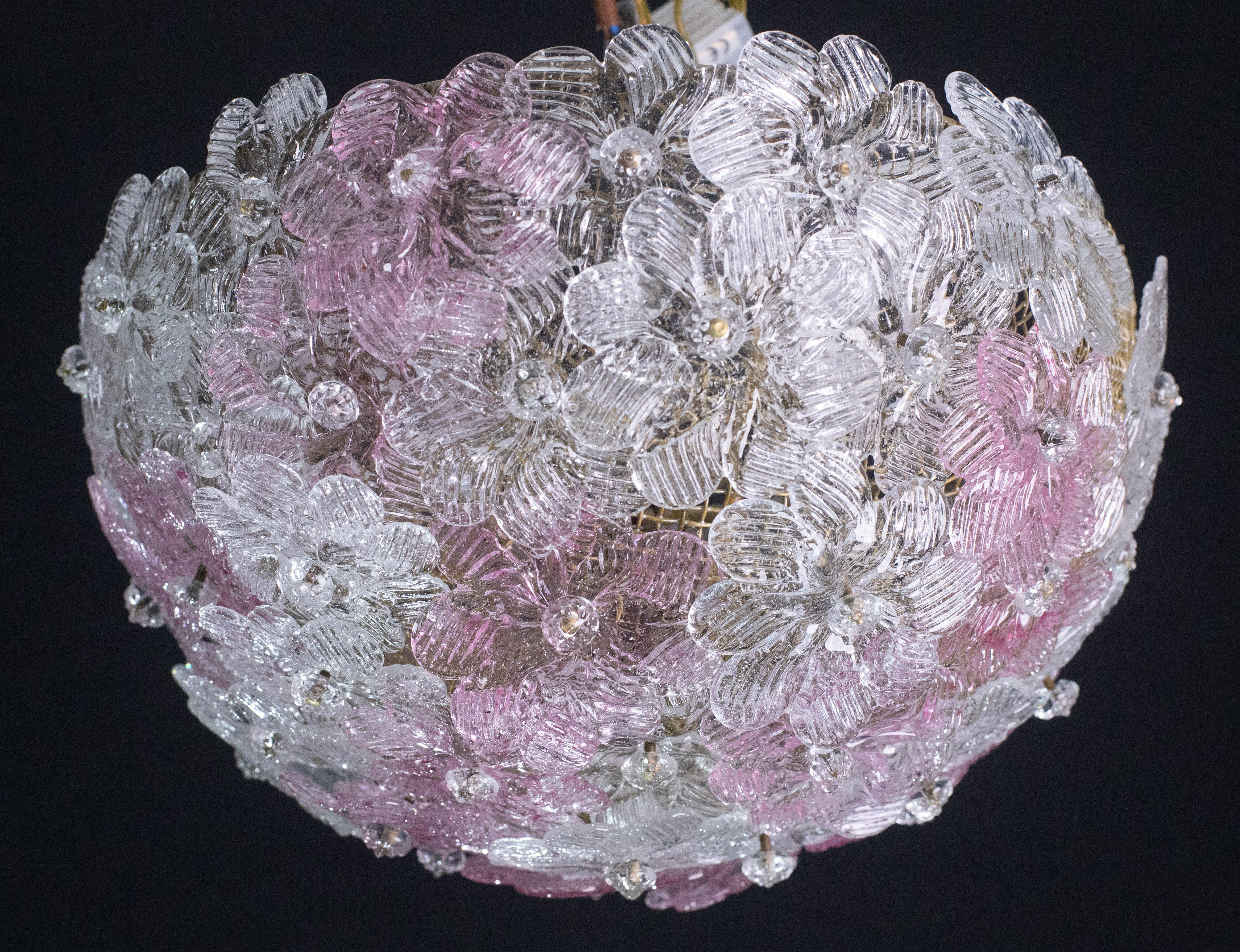 Murano Pink Ceiling Light Flowe by Seguso for Venini, Italy, 1960s For Sale 9