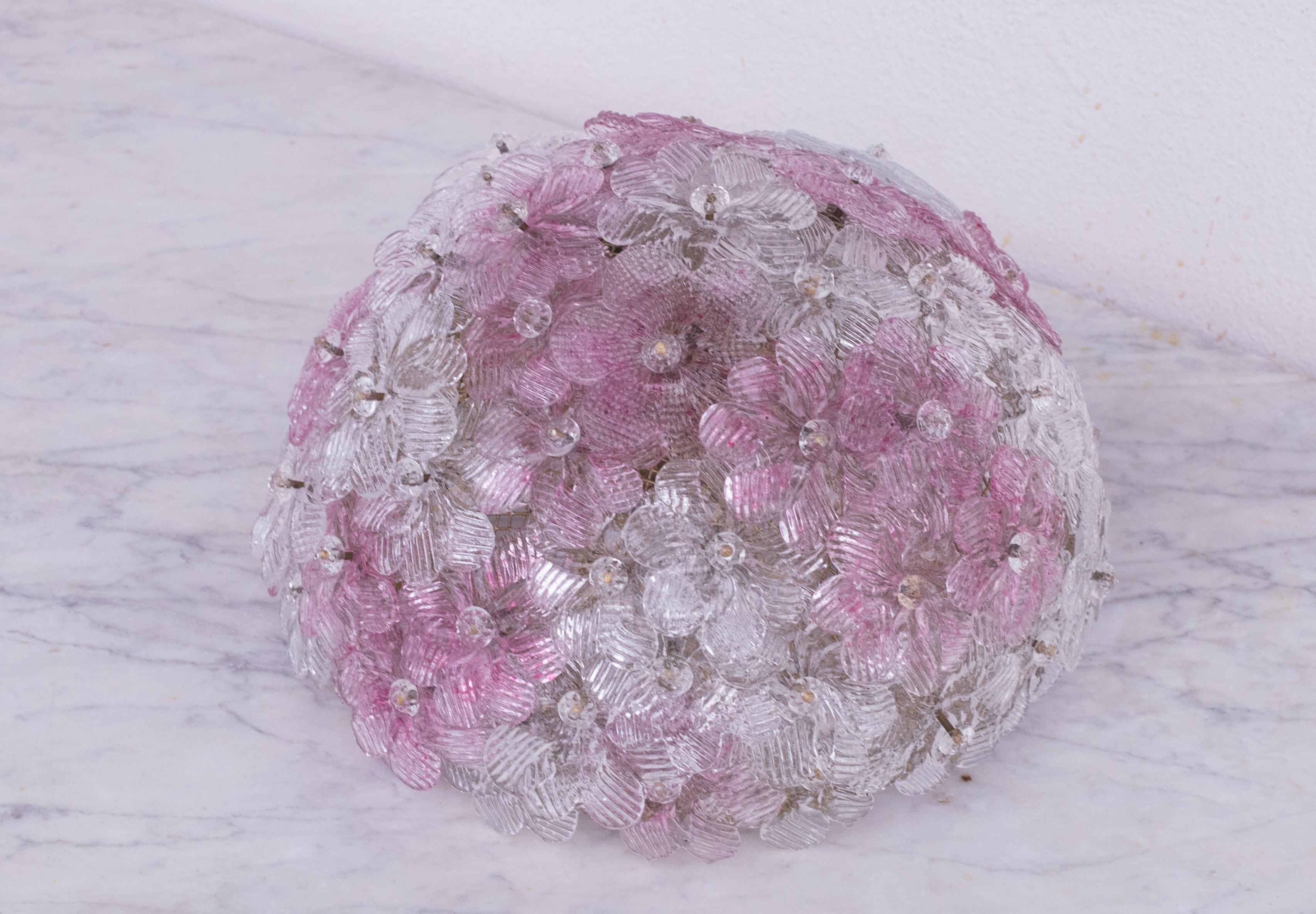 Mid-20th Century Murano Pink Ceiling Light Flowe by Seguso for Venini, Italy, 1960s For Sale