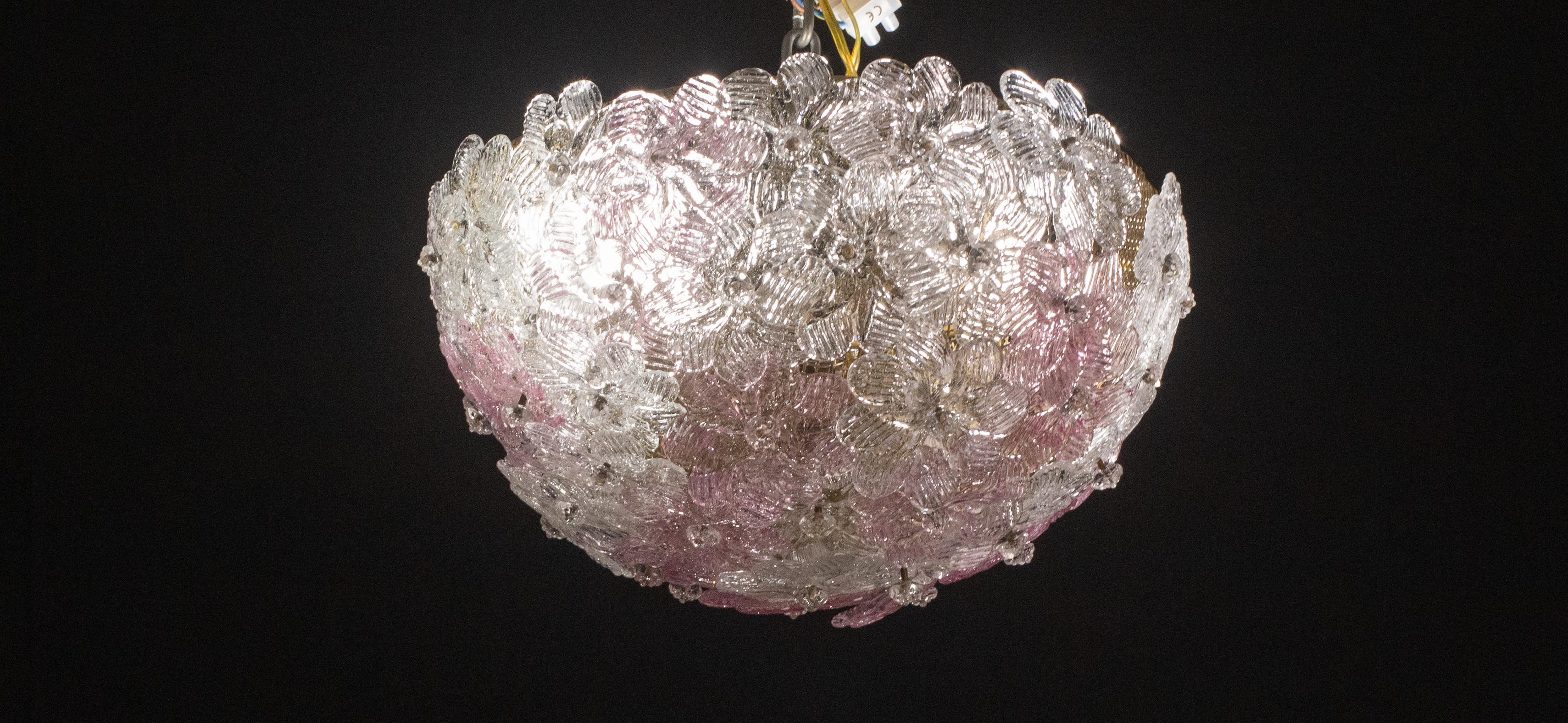Murano Pink Ceiling Light Flowe by Seguso for Venini, Italy, 1960s For Sale 1