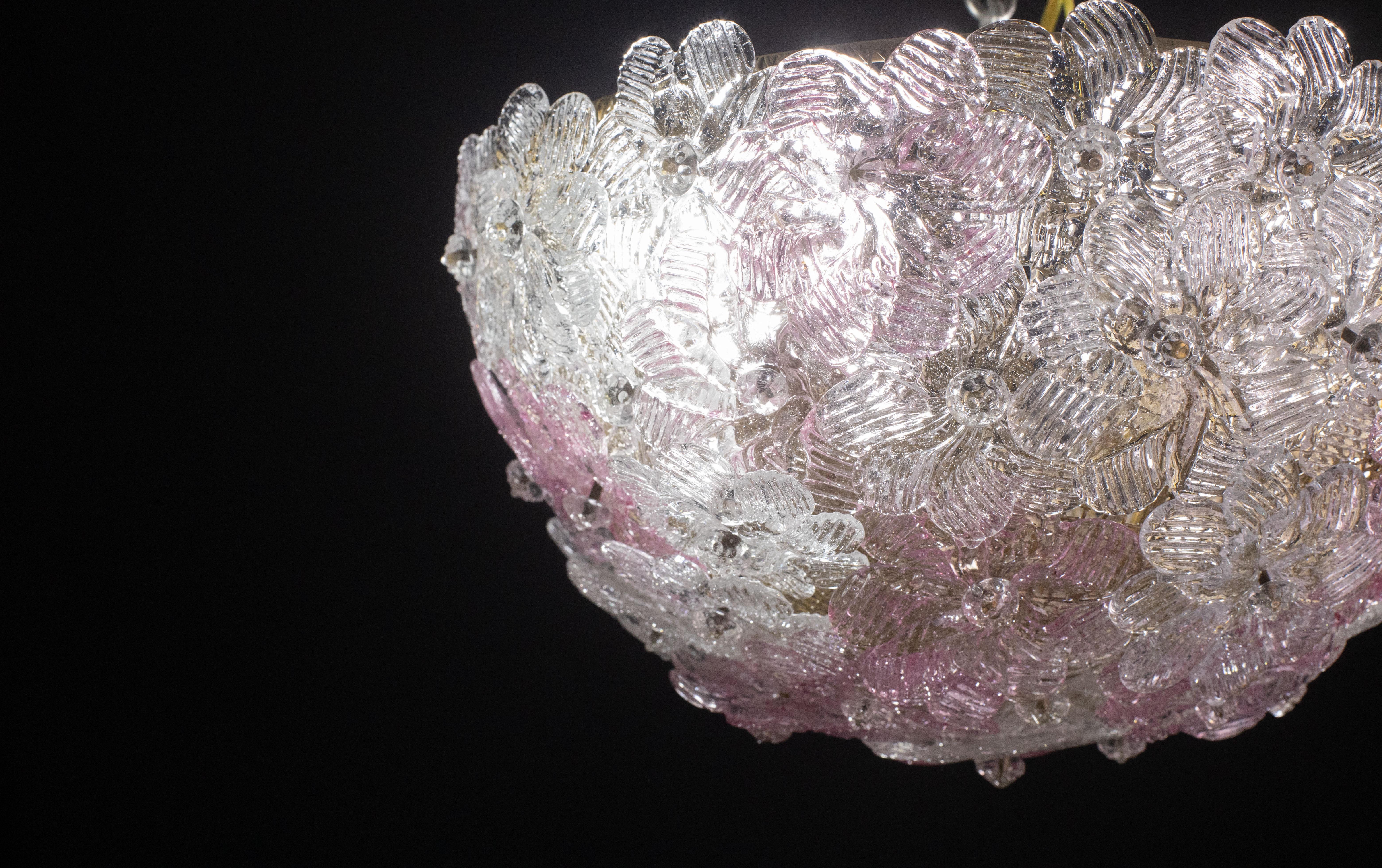Murano Pink Ceiling Light Flowe by Seguso for Venini, Italy, 1960s 2