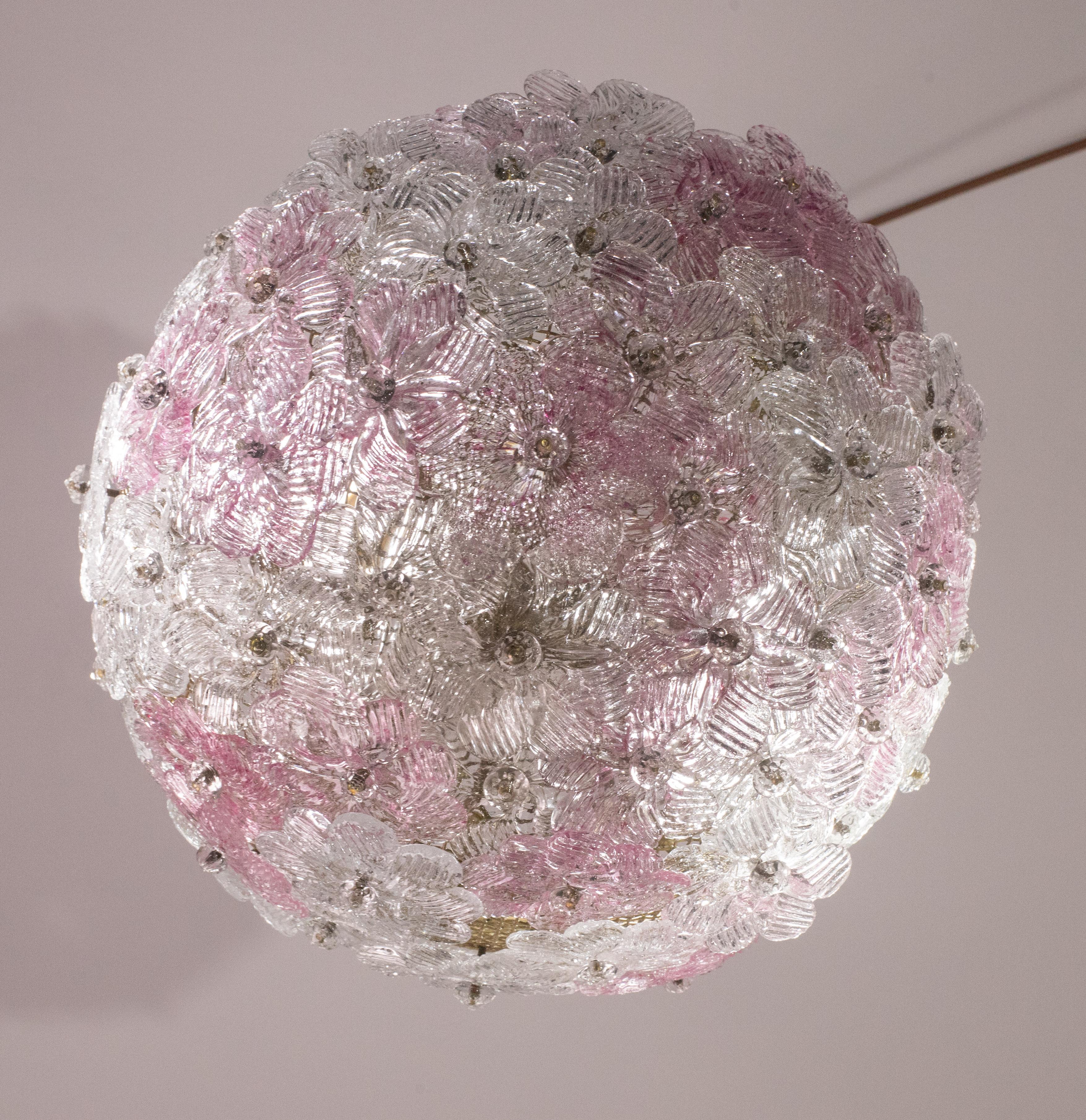 Murano Pink Ceiling Light Flowe by Seguso for Venini, Italy, 1960s 3