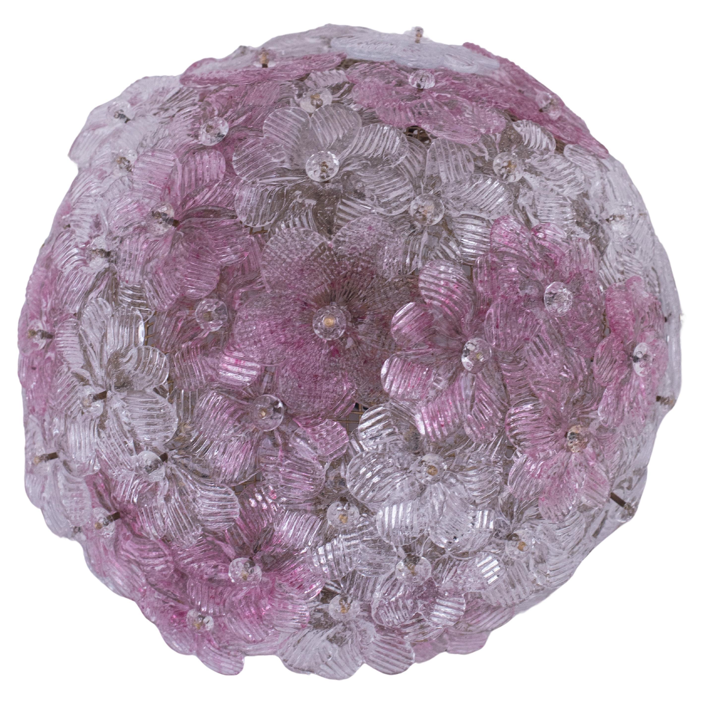 Murano Pink Ceiling Light Flowe by Seguso for Venini, Italy, 1960s For Sale