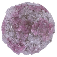 Vintage Murano Pink Ceiling Light Flowe by Seguso for Venini, Italy, 1960s