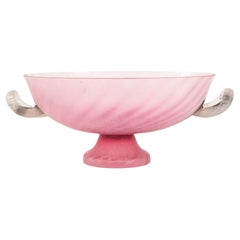 Murano Pink Coroso Rigadin Glass Centerpiece Bowl