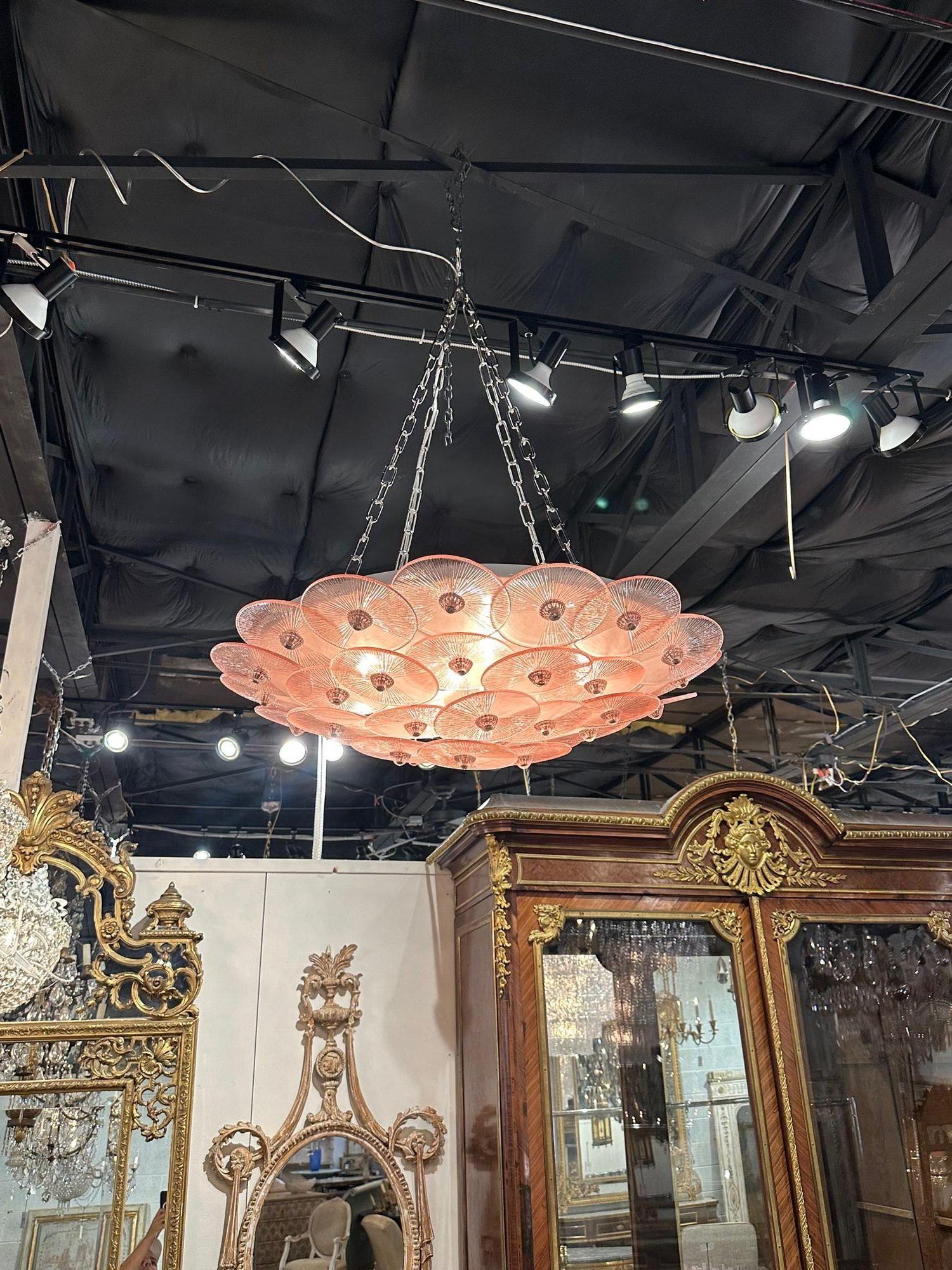 Murano Pink Disc Flush Mount In Good Condition For Sale In Dallas, TX