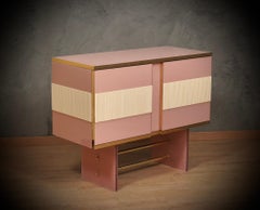 Murano Pink Glass and Brass Credenza Buffet Sideboard, 2000
