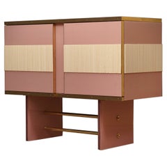 Murano Pink Glass and Brass Credenza Buffet Sideboard, 2000