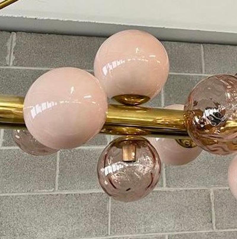 Mid-Century Modern Murano Pink Glass and Brass Mid-Century Chandelier, 2000 For Sale