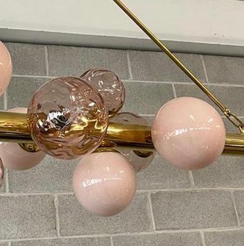 Italian Murano Pink Glass and Brass Mid-Century Chandelier, 2000 For Sale
