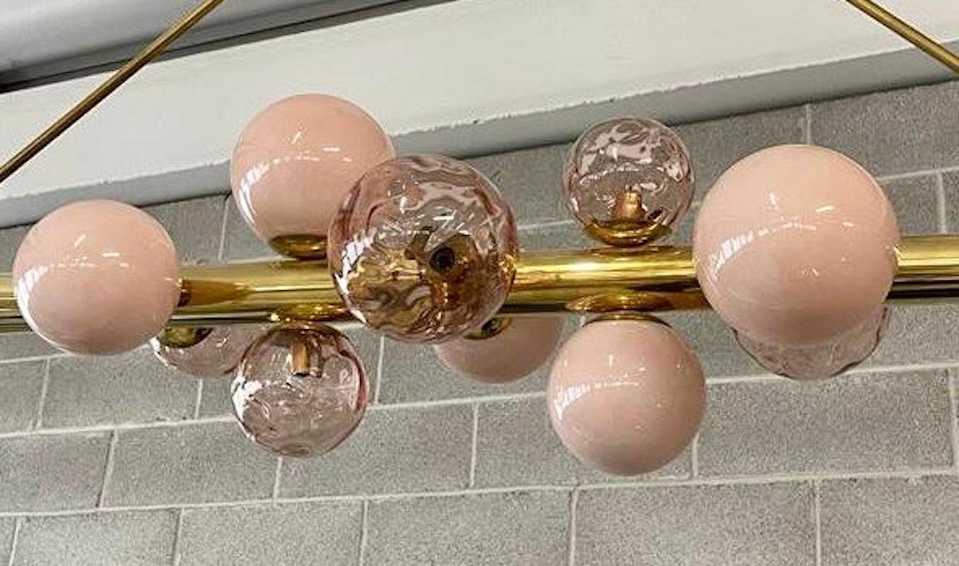 Contemporary Murano Pink Glass and Brass Mid-Century Chandelier, 2000 For Sale