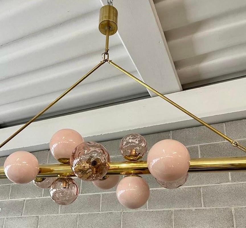 Murano Pink Glass and Brass Mid-Century Chandelier, 2000 For Sale 2