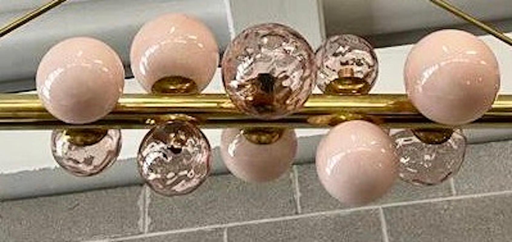 Murano Pink Glass and Brass Mid-Century Chandelier, 2000 For Sale 3
