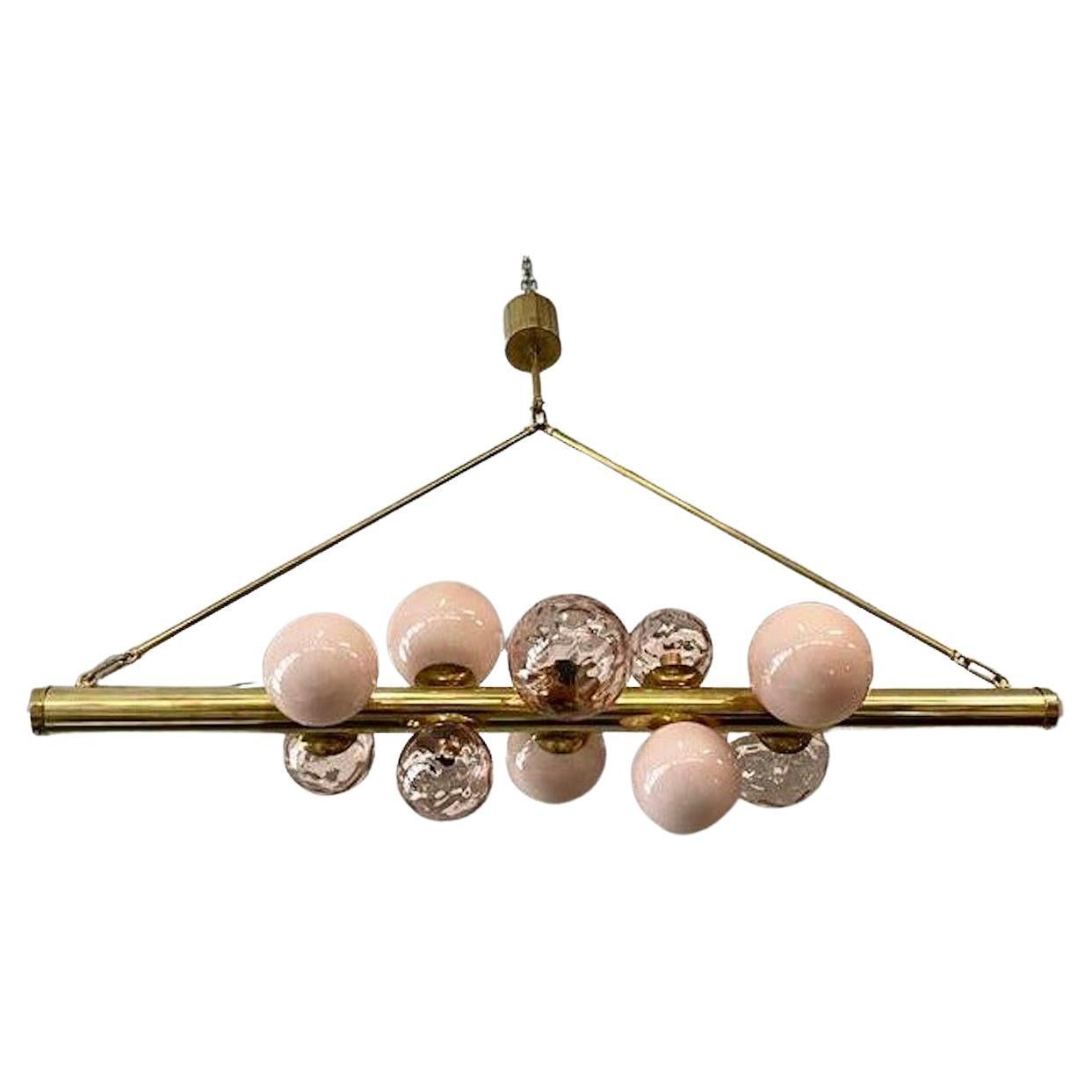 Murano Pink Glass and Brass Mid-Century Chandelier, 2000