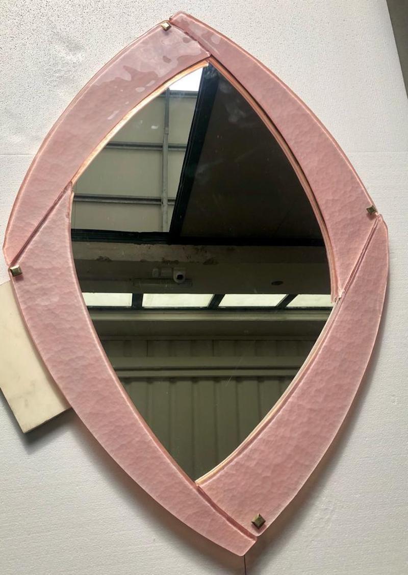Murano Pink Glass and Brass Mid-Century Wall Mirror, 2020 1