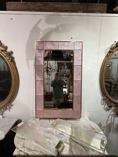 Murano Pink Glass and Brass Mirror