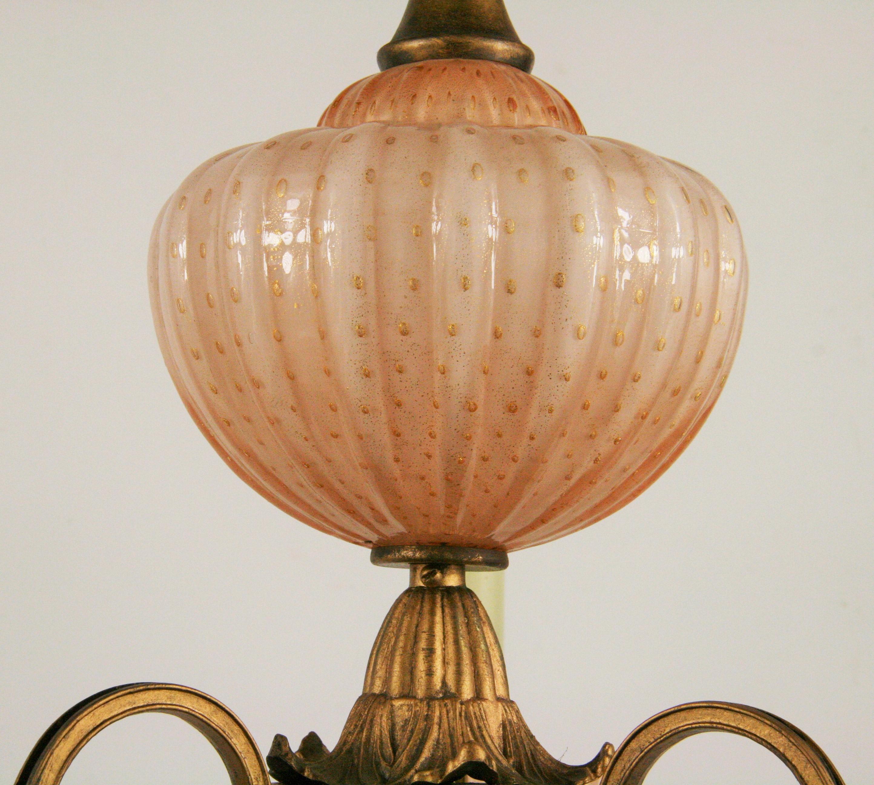 Murano Pink Glass Chandelier In Good Condition In Douglas Manor, NY