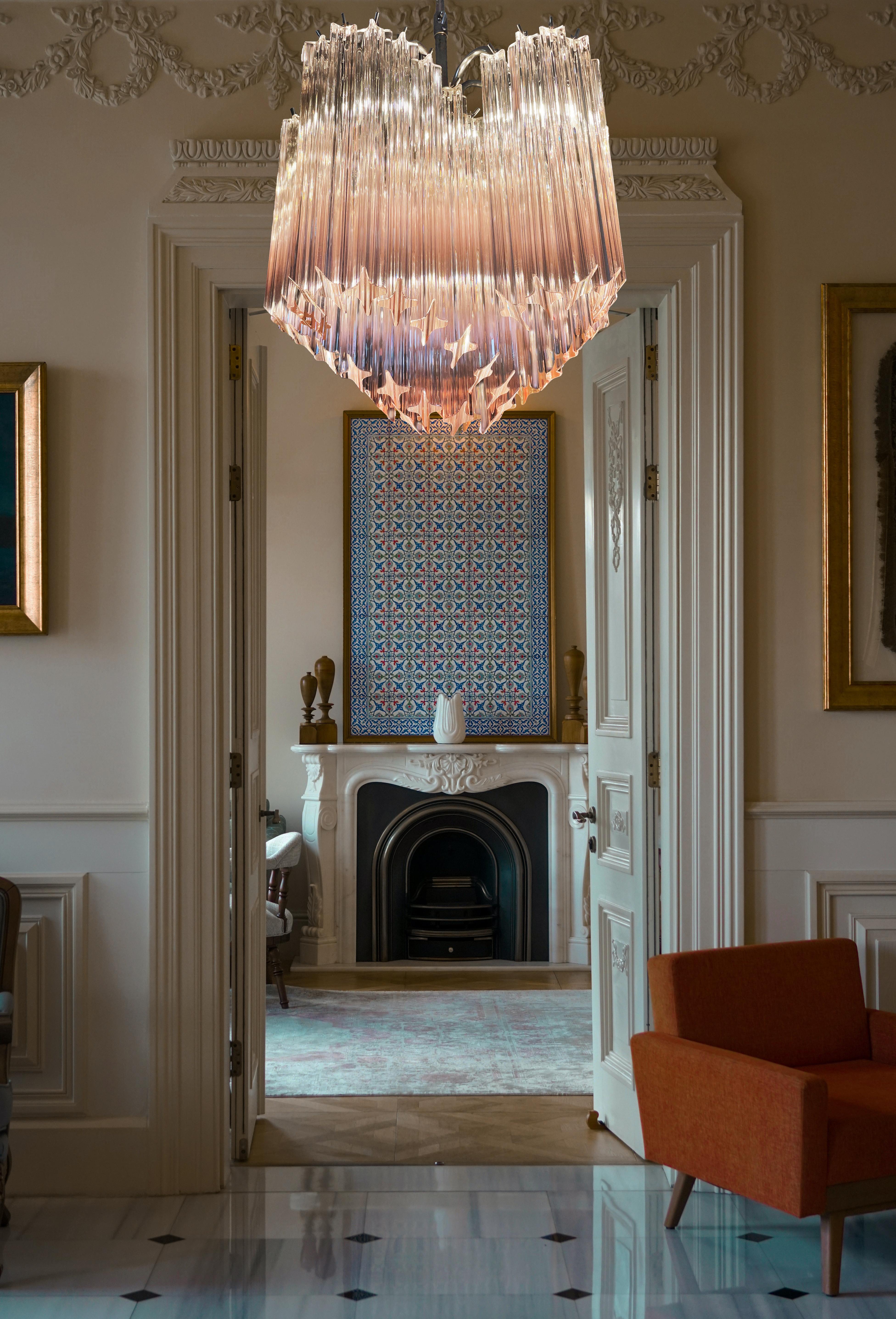 Italian Murano Pink Glass Chandeliers For Sale
