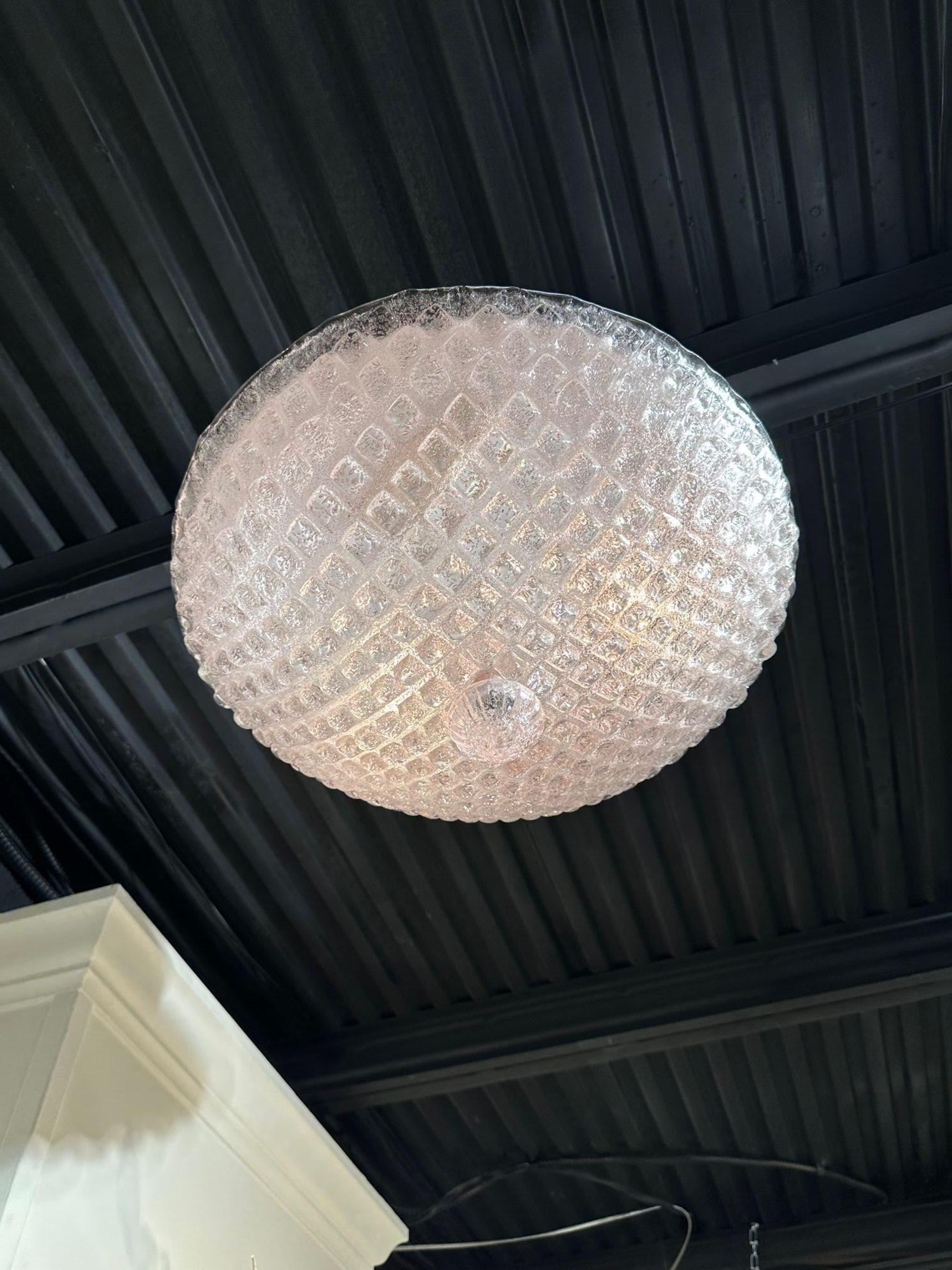 Murano Pink Glass Flush Mount Chandelier In Good Condition For Sale In Dallas, TX