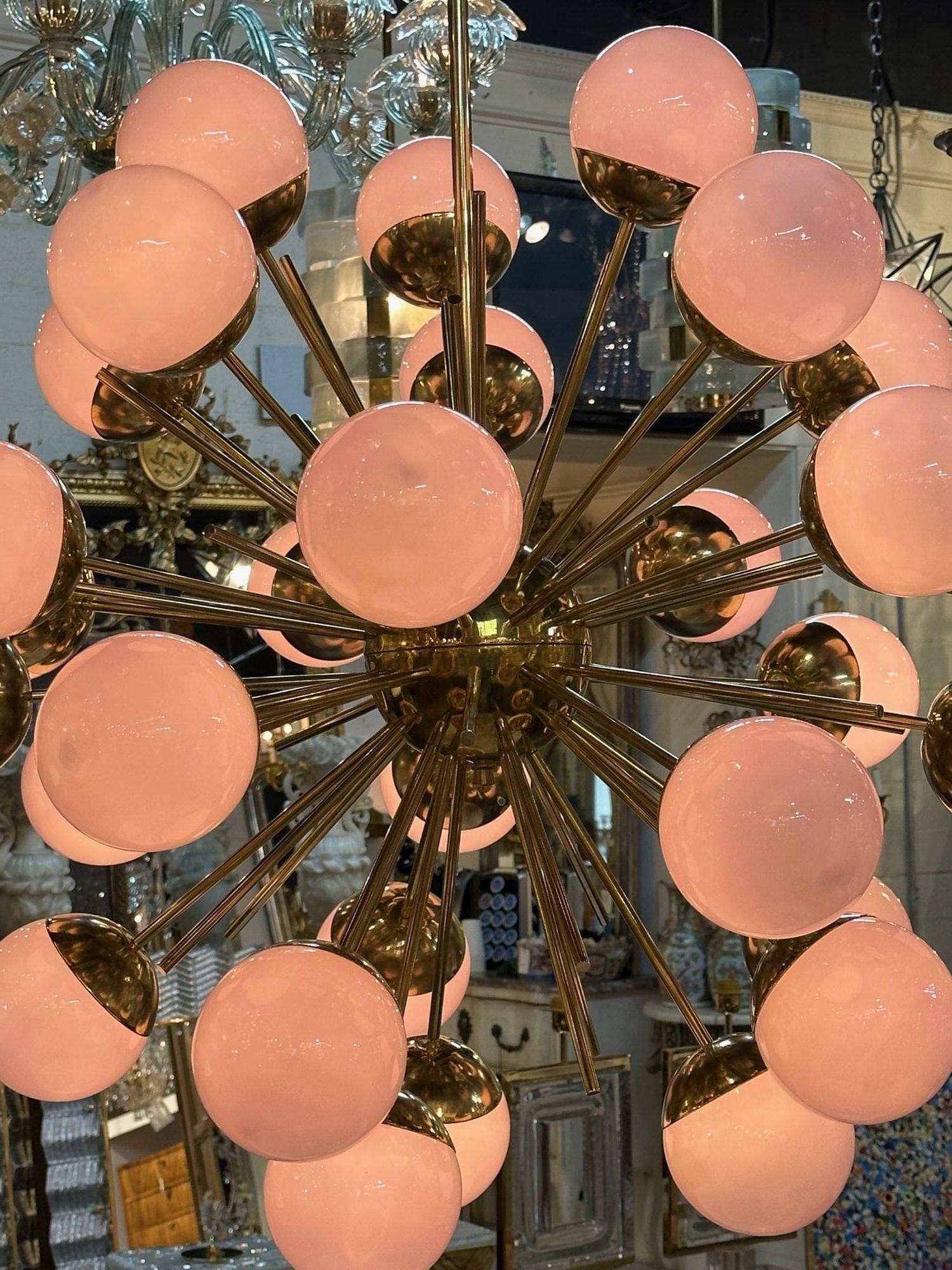 Contemporary Murano Pink Glass Globe Sputnik Chandelier