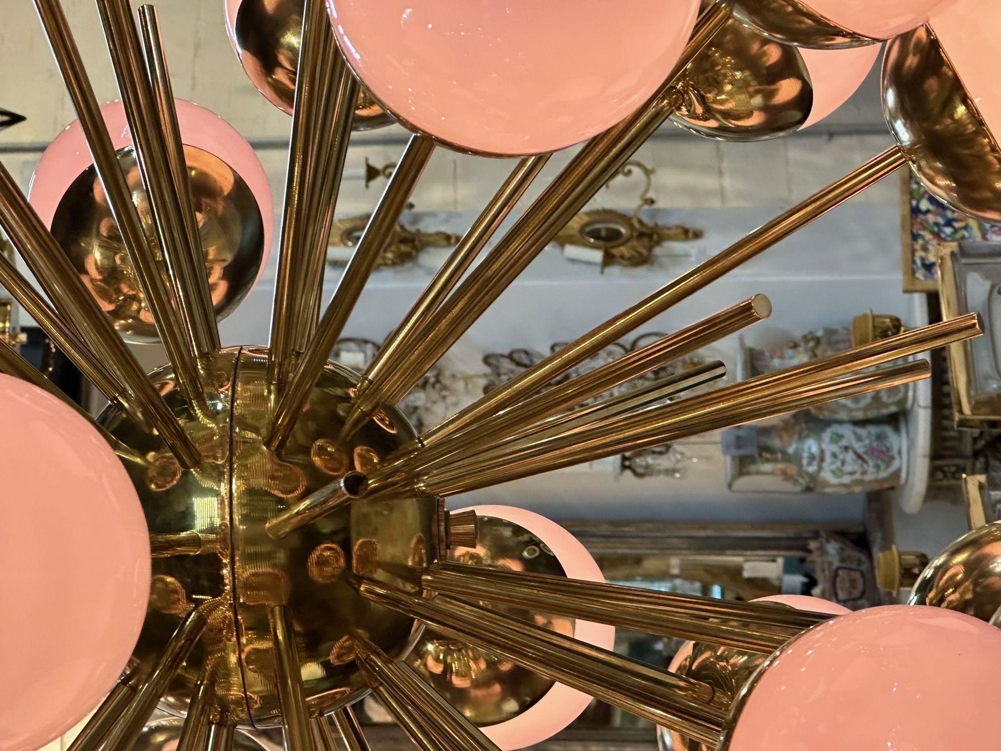 Murano Pink Glass Globe Sputnik Chandelier 1