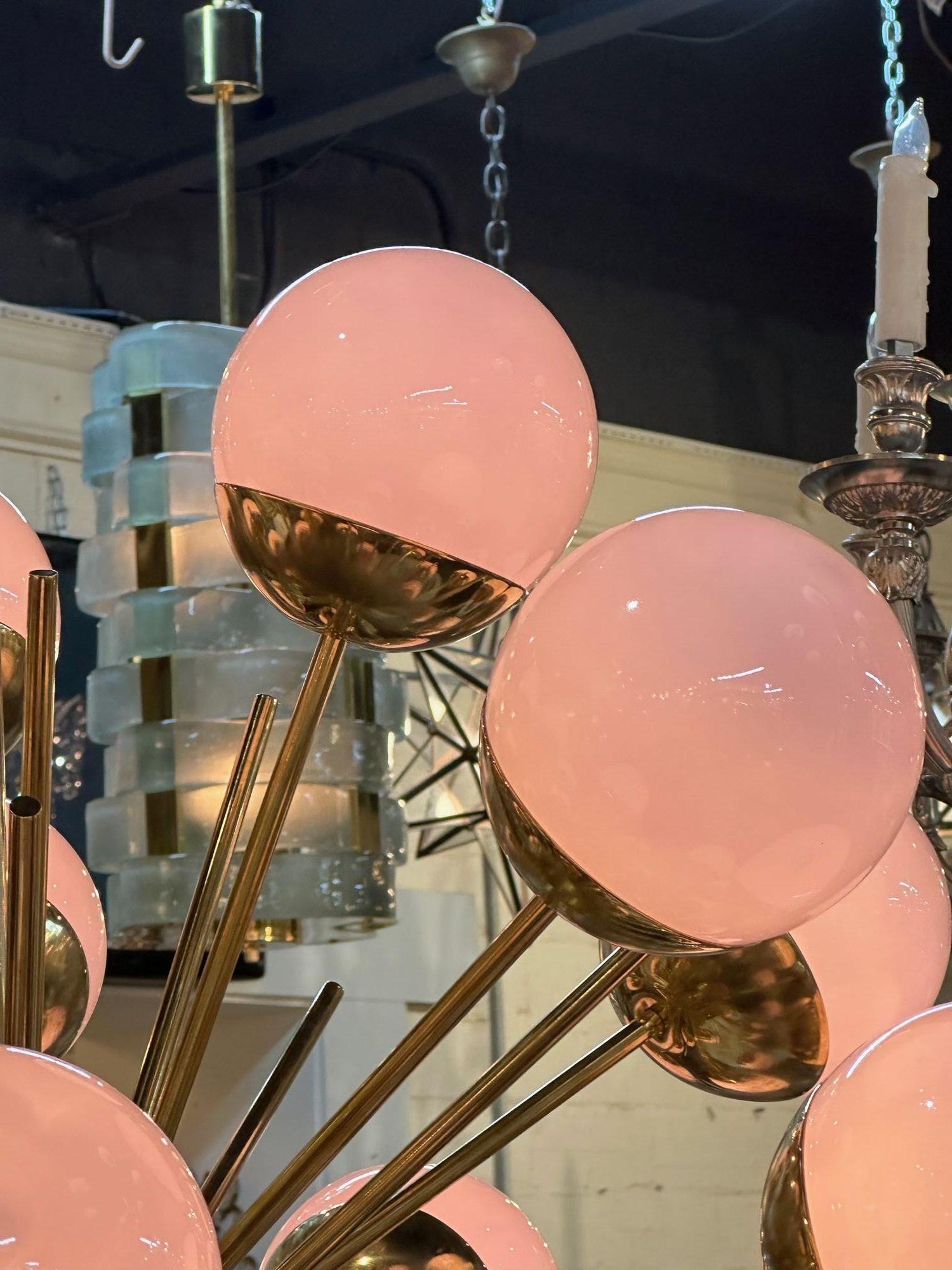 Murano Pink Glass Globe Sputnik Chandelier 2