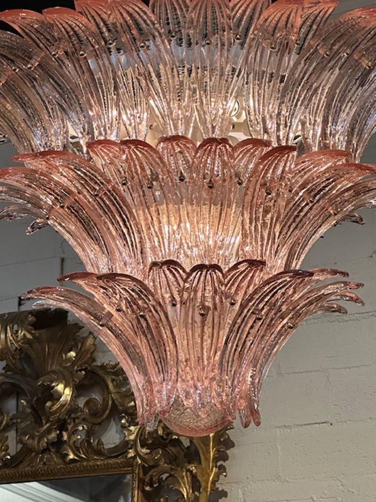 Murano Pink Glass Palette Chandelier In Good Condition For Sale In Dallas, TX