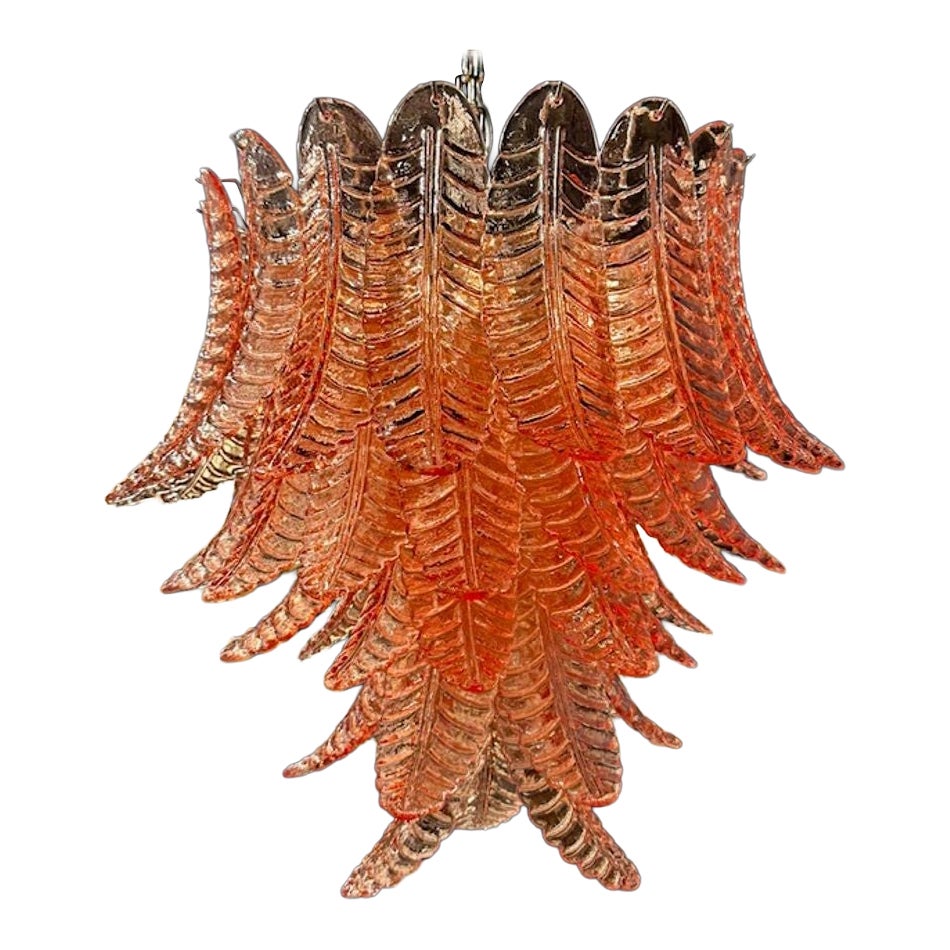 Murano Pink Glass Palm Chandelier im Angebot