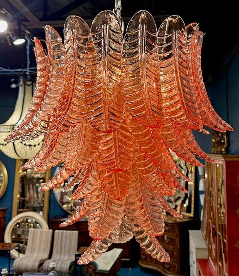 Murano Pink Glass Palm Chandelier For Sale