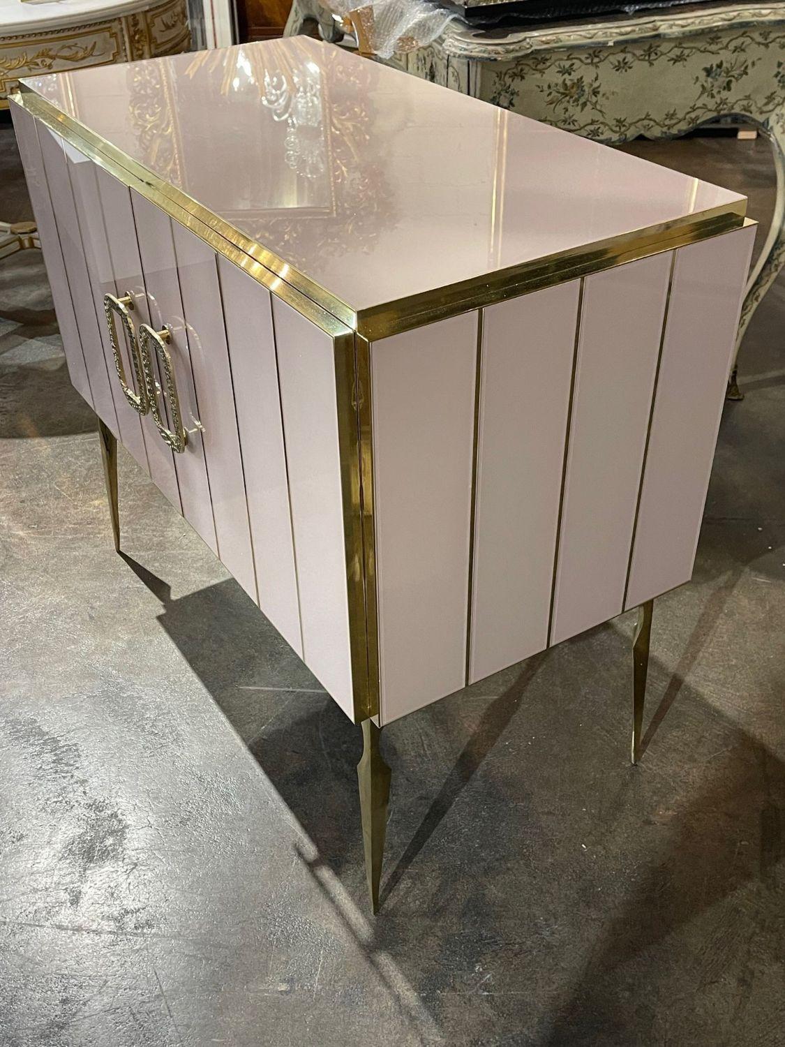 Brass Murano Pink glass Side Cabinet For Sale