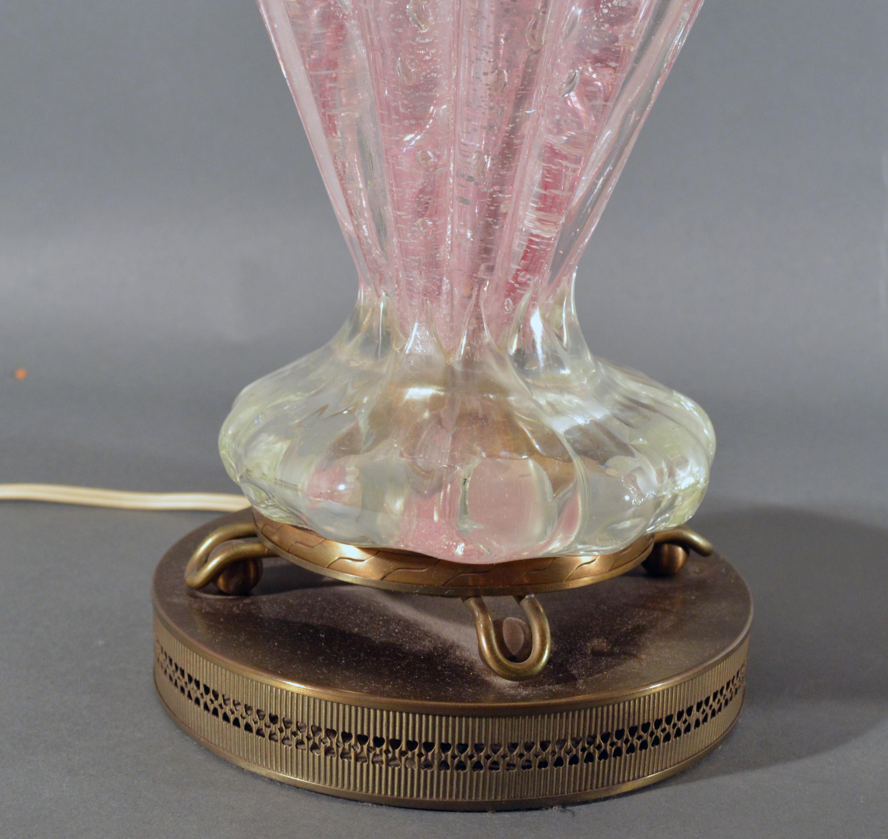 Murano Pink Glass with Bullicante and Silver Flakes Pair of Table Lamps In Good Condition In Downingtown, PA