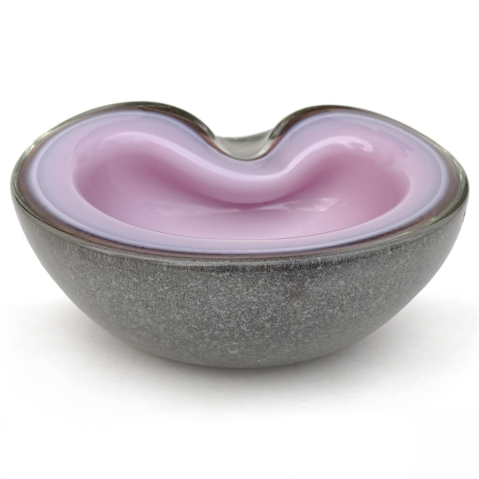 Mid-Century Modern Murano Pink Gray Pulegoso Bubbles Italian Art Glass Mid Century Bowl Vide Poche For Sale