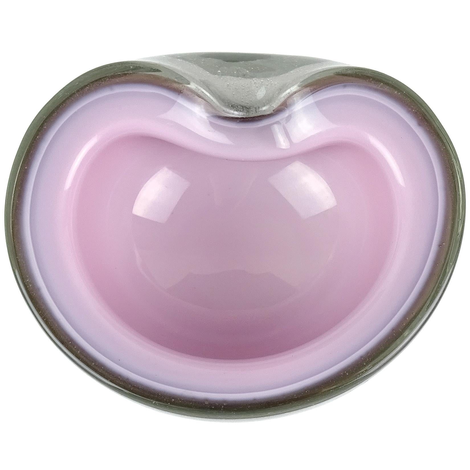 Murano Rosa Grau Pulegoso Bubbles Italienisches Kunstglas Mid Century Schale Vide Poche (Moderne der Mitte des Jahrhunderts) im Angebot