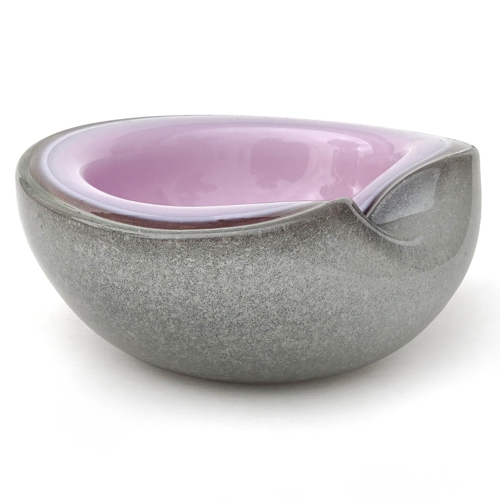 Murano Rosa Grau Pulegoso Bubbles Italienisches Kunstglas Mid Century Schale Vide Poche im Zustand „Gut“ im Angebot in Kissimmee, FL