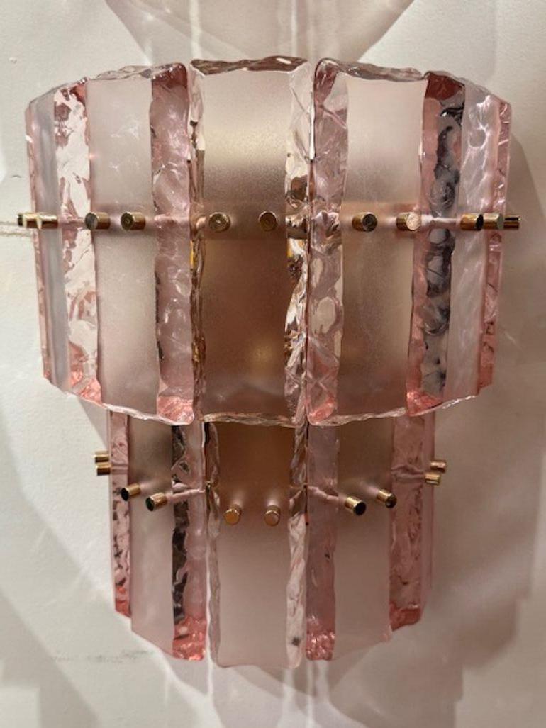 Murano Pink Ice Block Wall Sconces In Good Condition For Sale In Dallas, TX