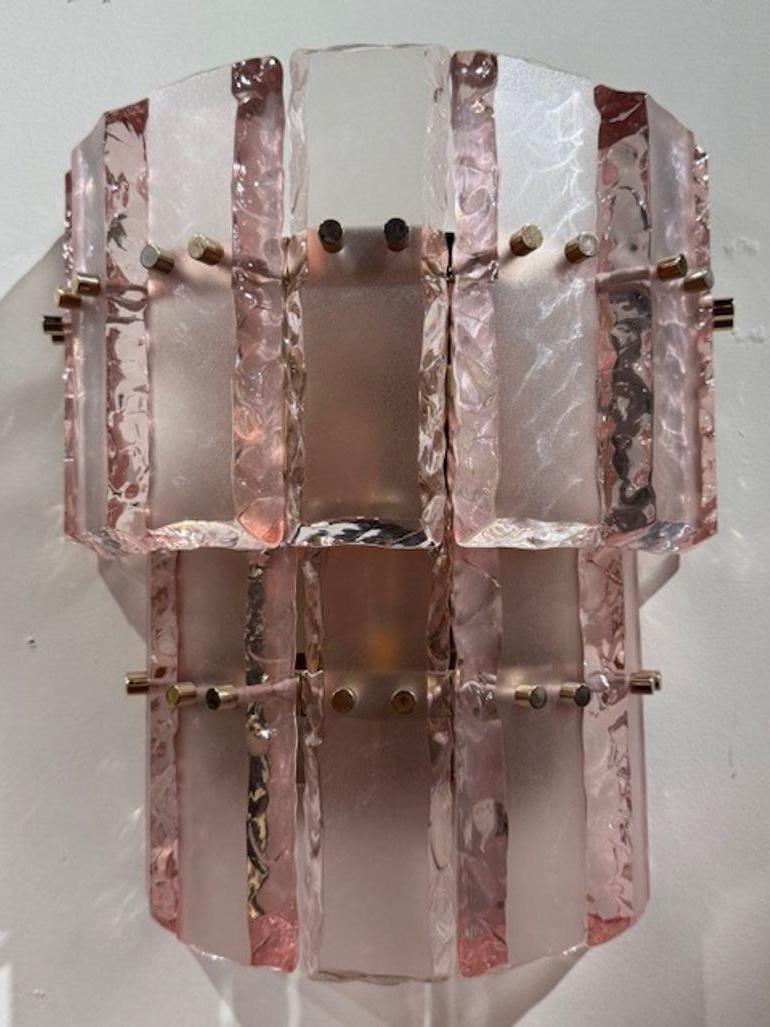 Contemporary Murano Pink Ice Block Wall Sconces For Sale